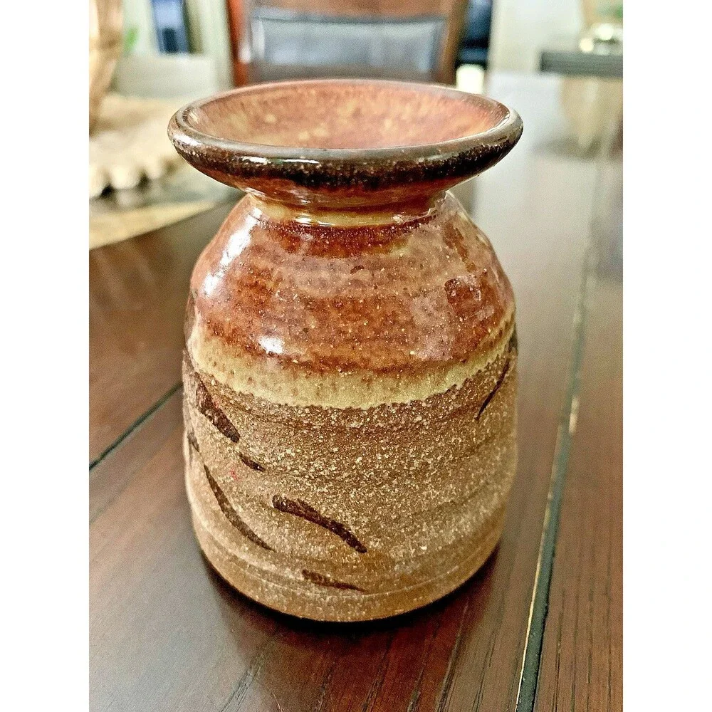 JIM RENO STUDIO ART POTTERY VASE SIGNED BRUTALIST WABI SABI STONEWARE EARTHCORE